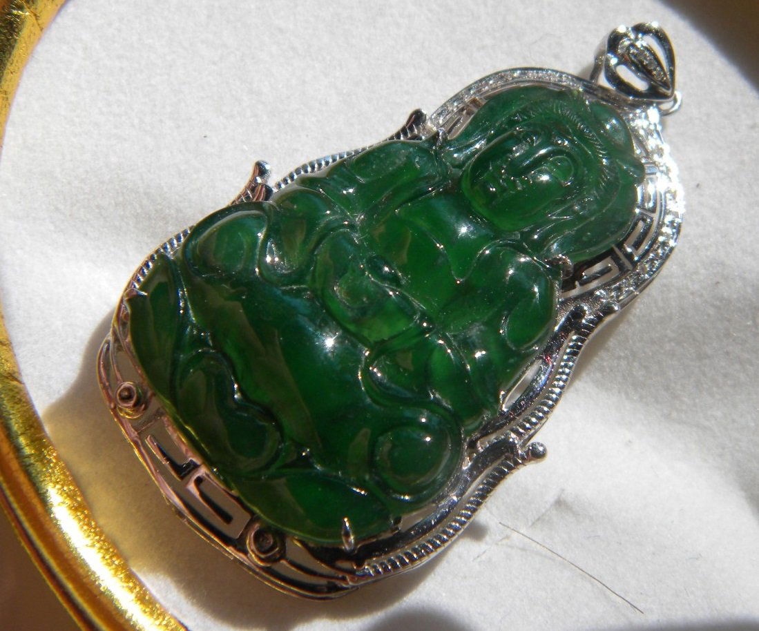 18K Gold Diamond Green Jadeite Guanyin Pendant (1 of 8)