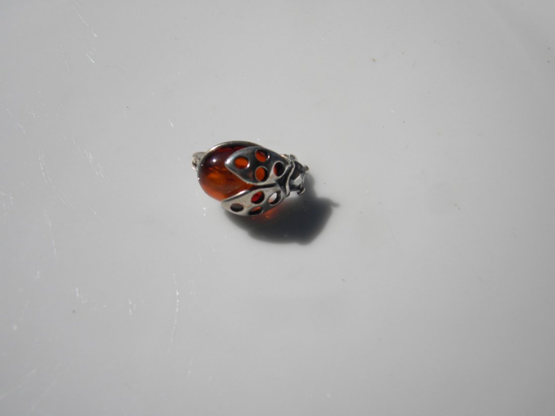 Vintage Baltic Amber Ladybug Brooch Pin (1 of 1)