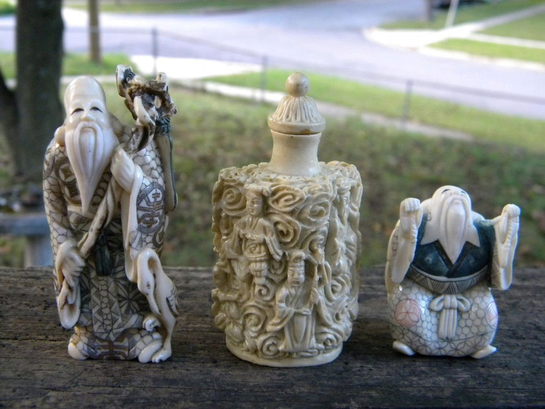 Two Carved Statues and One Snuff Bottle (1 of 4)