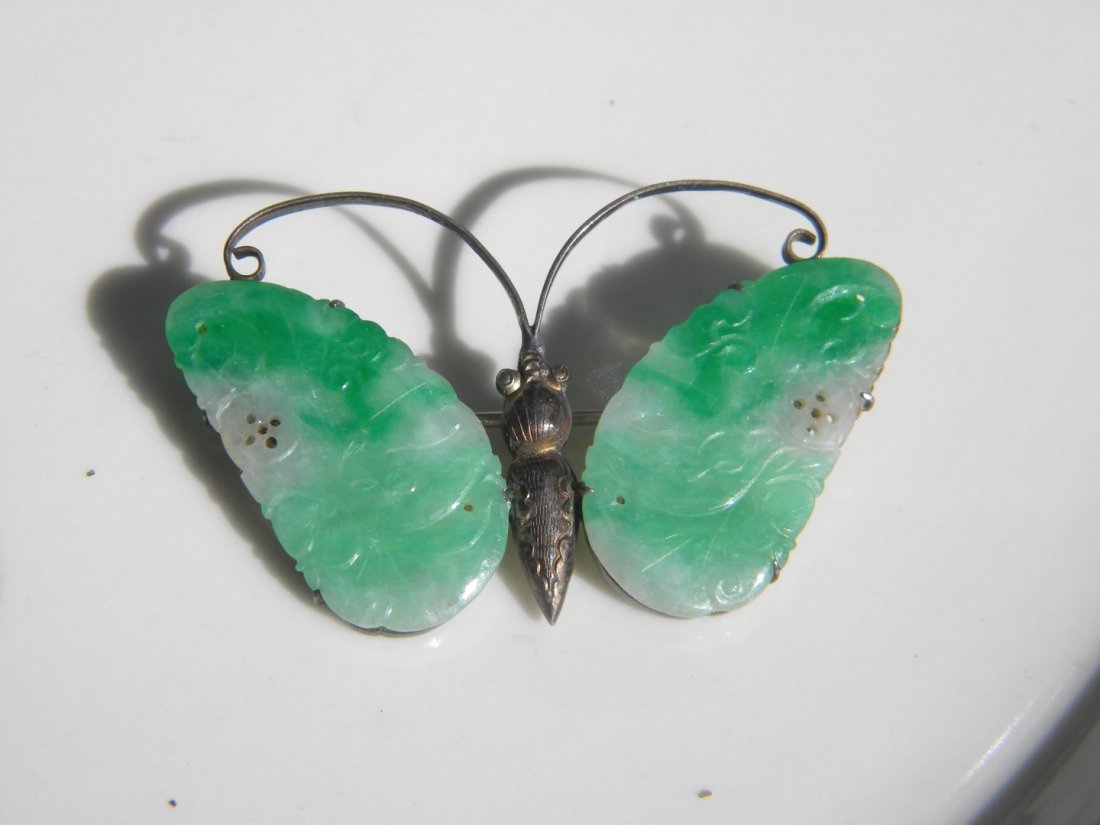 Antique Chinese Green Jadeite Butterfly Pendant (1 of 7)