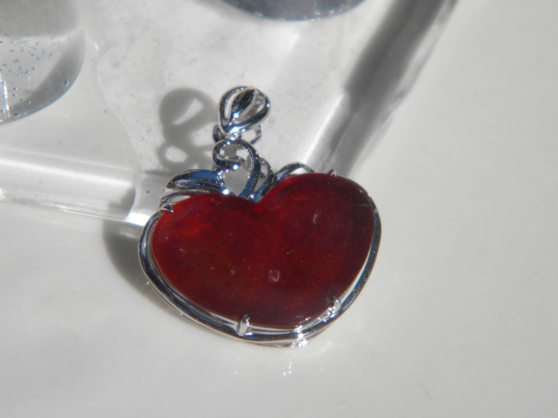 18K Gold Red Jadeite Heart Shape Pendant (1 of 4)