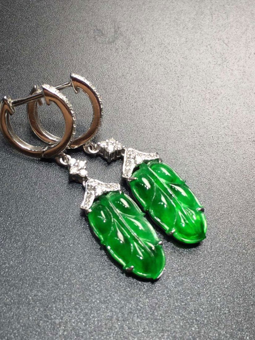 Pair of 18K Gold Diamond Green Jadeite Leaf Earrings (1 of 4)