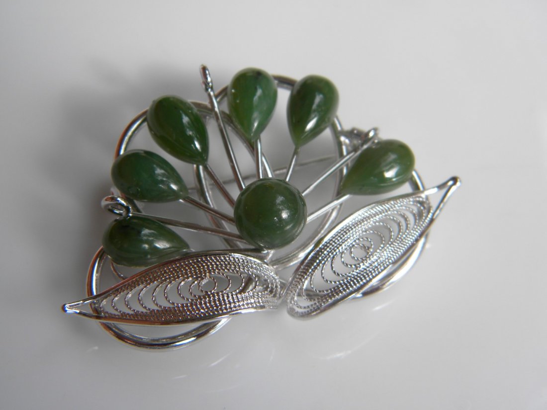 Antique Silver Green Jade Brooch Pin (1 of 3)