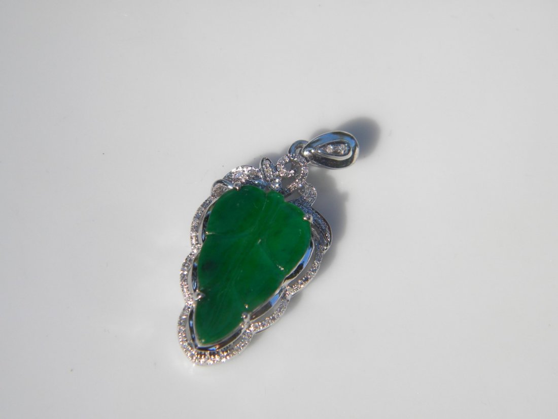 18K Gold Diamond Natural Green Jadeite Pendant (1 of 4)