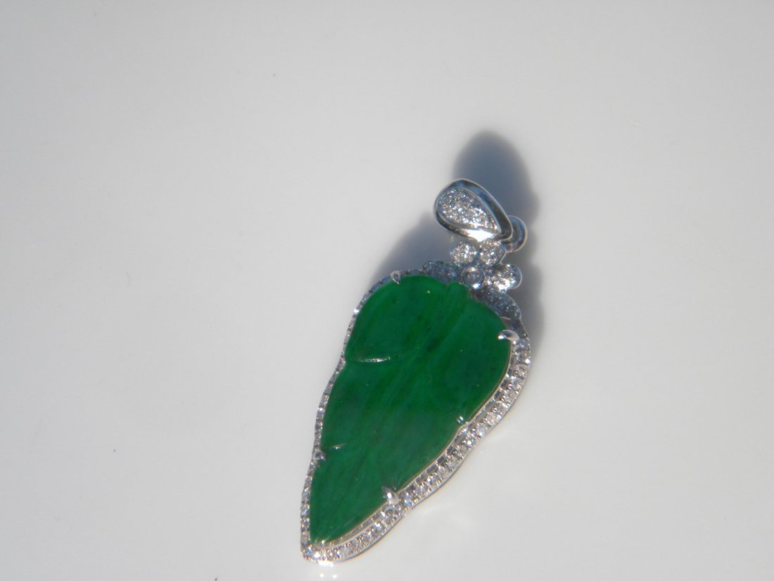 18K Gold Diamond Natural Green Jadeite Pendant, (1 of 4)