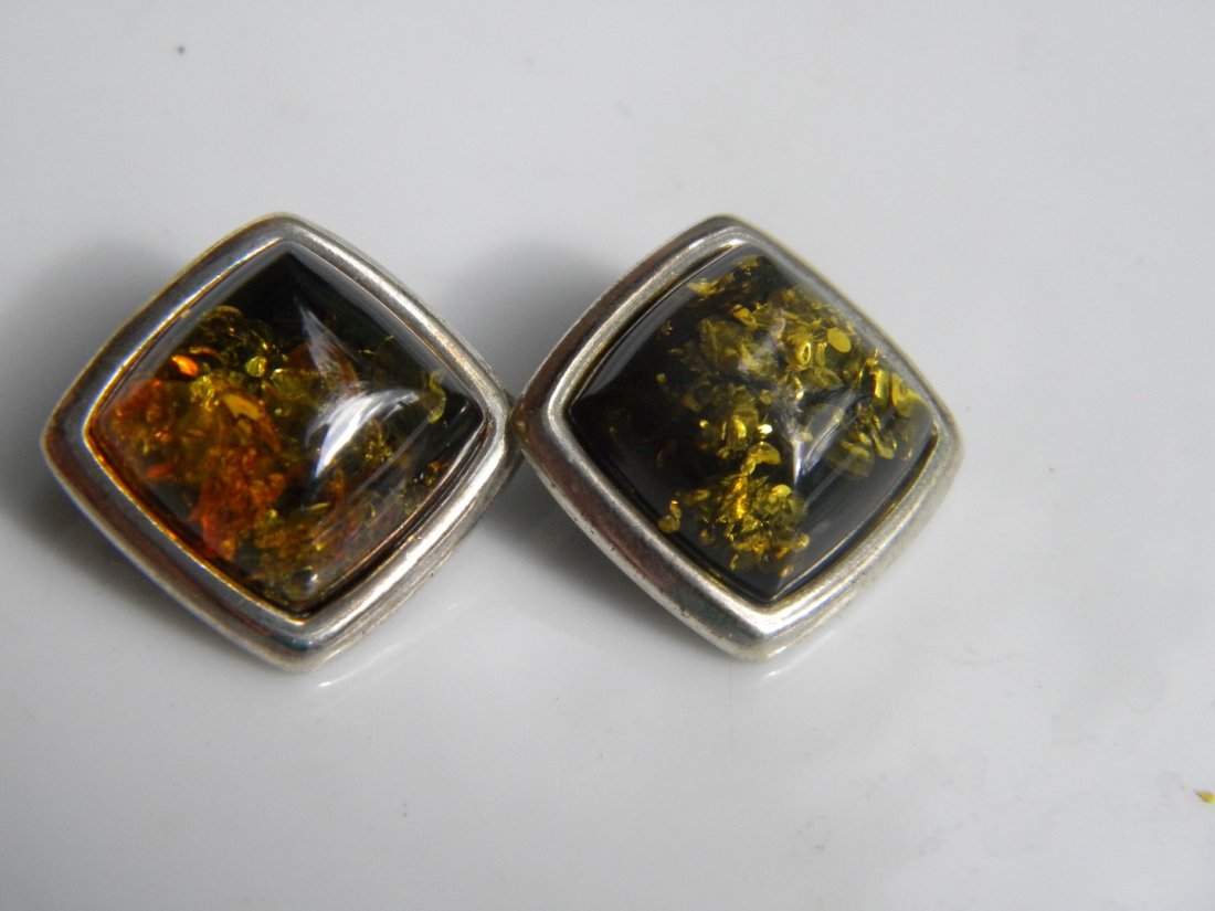 Pair of Natural Baltic Amber Silver Earrings (1 of 4)