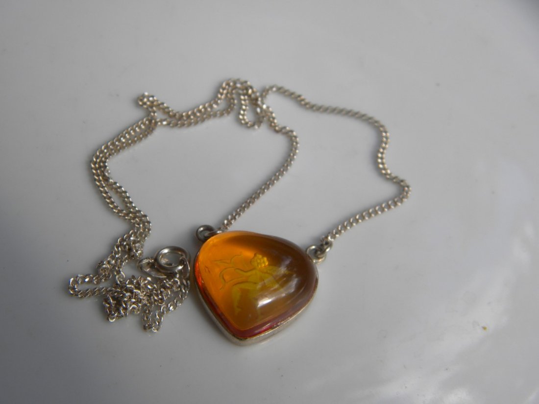 Natural Baltic Amber Silver Heart Shape Pendant (1 of 2)