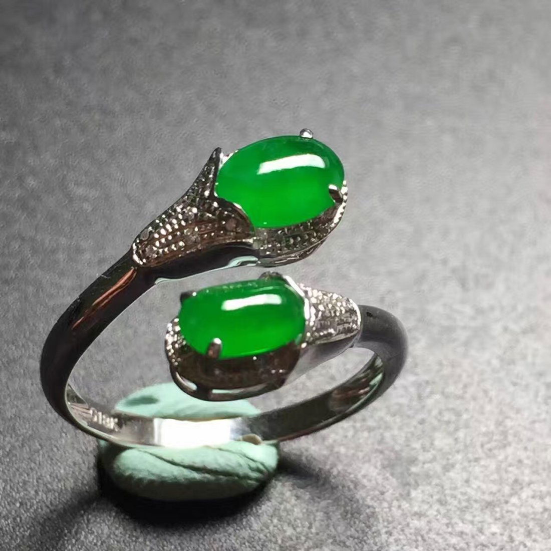18K White Gold Diamond Green Jadeite Ring (1 of 5)