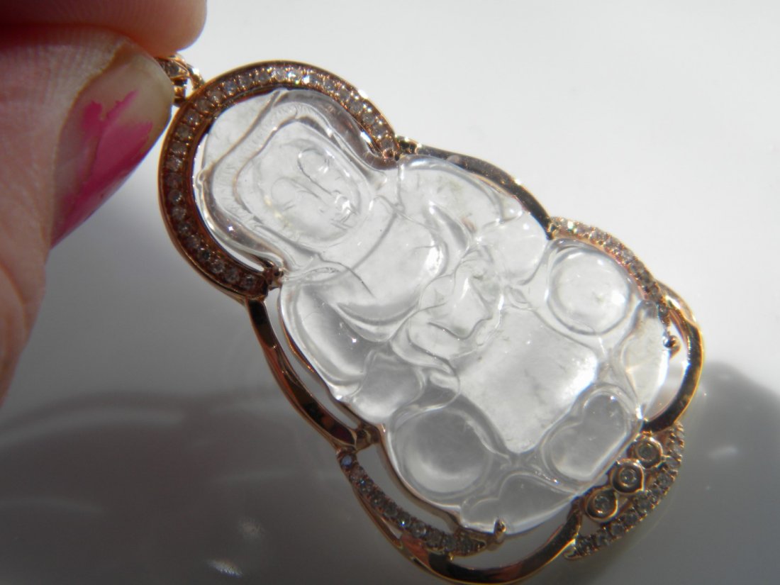 18K Yellow Gold Diamond Natural Jadeite Buddha Pendant (1 of 9)