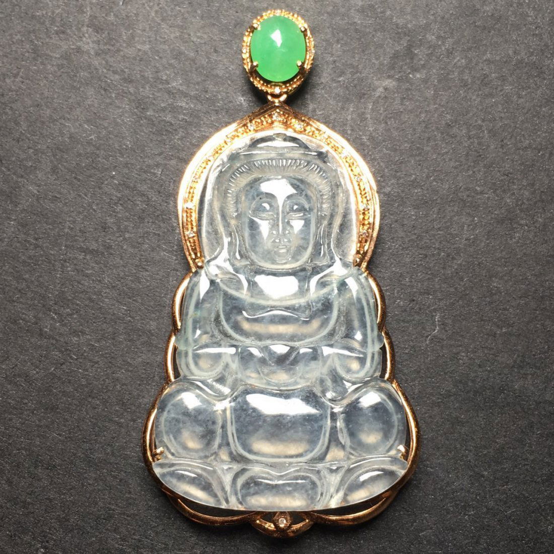 18K Gold Diamond White Jadeite Guanyin Pendant (1 of 4)