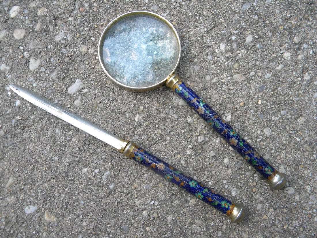 Pair of Vintage Chinese Magnifier and Letter Opener: Pair of Vintage Chinese Magnifier and Letter Opener, length 10" and 9"