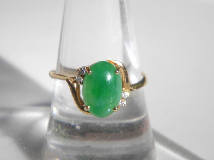 18K Gold Diamond Natural Green Jadeite Ring (1 of 3)