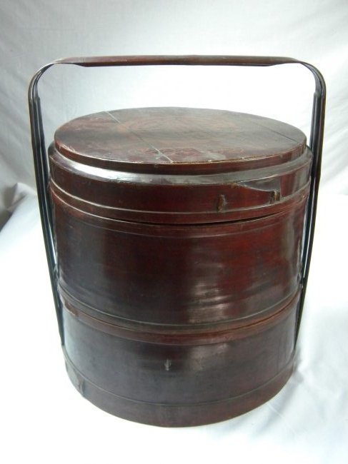Antique Chinese Bamboo Food Carrier Lucky Box: Antique Chinese Bamboo Food Carrier Lucky Box, size: 16" x 13.5"