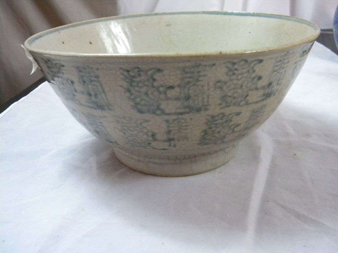 Antique Chinese Blue and White big Longevity Bowl (1 of 5)