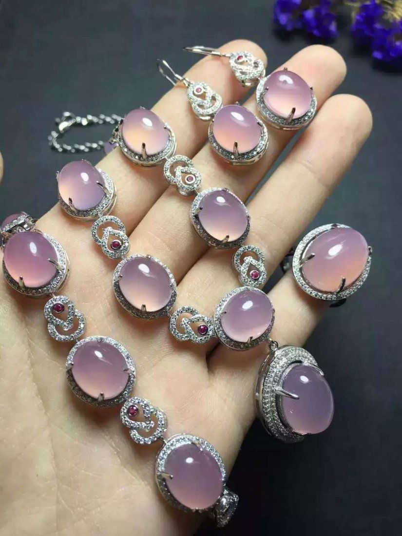 Set of Silver Purple Stone Ring, Earrings and Bracelet, (1 of 4)