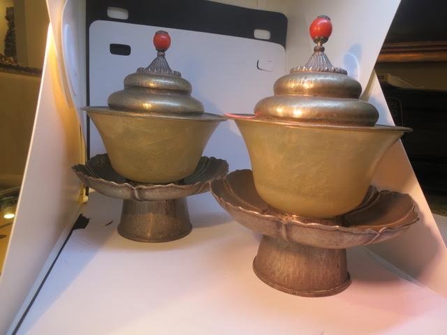 Pair of antique Tibetan jade hard stone covered tea cup (1 of 2)