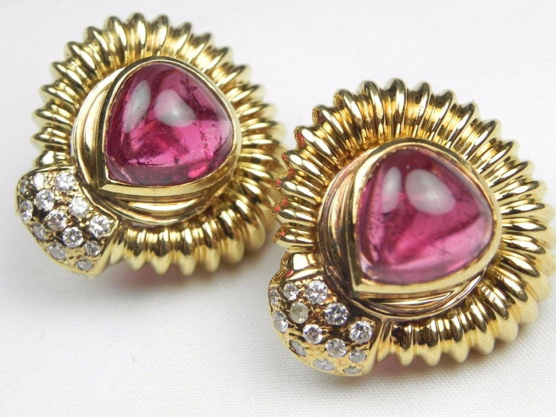 LARGE CLIP & POST TOURMALINE DIAMOND 18K YELLOW GOLD (1 of 5)