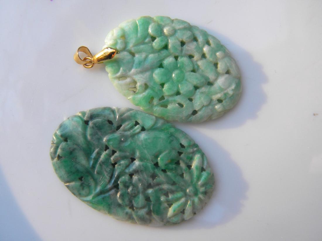 Two Antique Chinese Carved Green Jadeite Pendants (1 of 4)