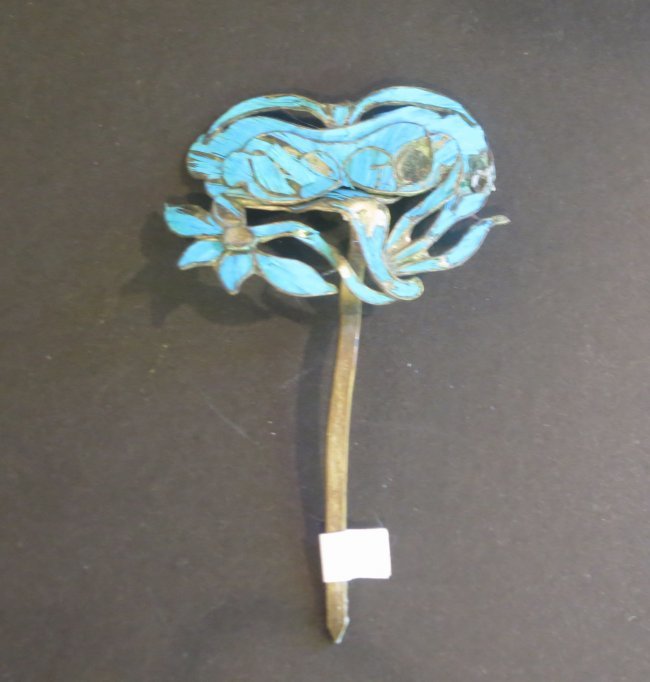 Antique kingfisher feather ornament hairpin (1 of 3)