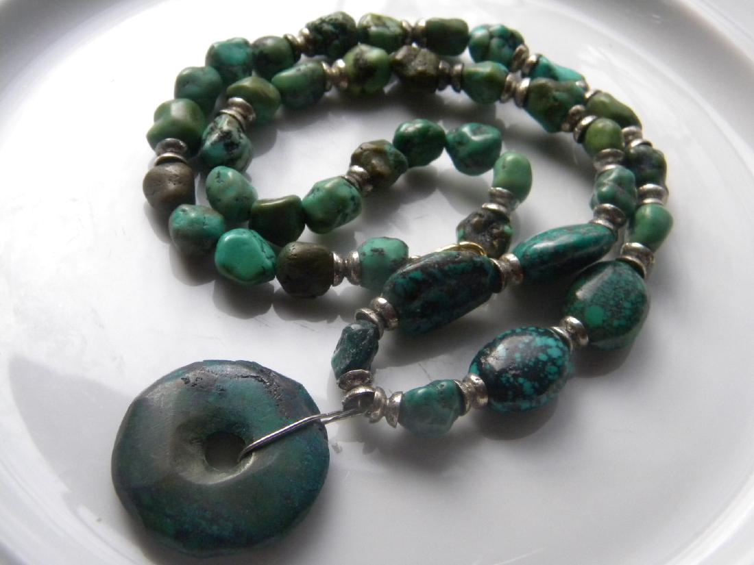 Antique Natural Turquoise Bead Necklace with Pendant (1 of 4)