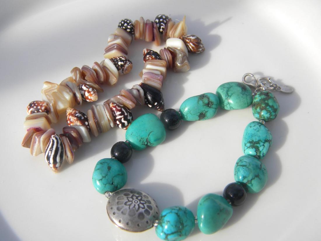 Two Turquoise Bracelet with Sterling Bead and Shell (1 of 3)