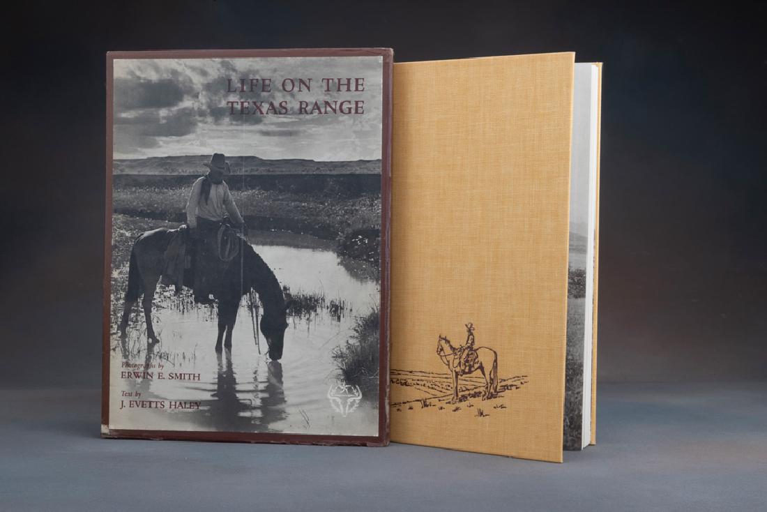 Vintage and very desirable Book titled "LIFE ON THE: Vintage and very desirable Book titled "LIFE ON THE TEXAS RANGE", Photographs by Erwin E. Smith, Text by J. Evetts Haley, dated 1952, in its original picture Cardboard Sleeve, 113 pages of which 79 ar