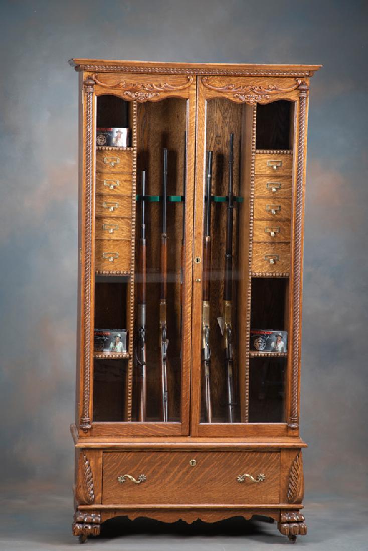 Beautiful antique oak, double door Gun circa