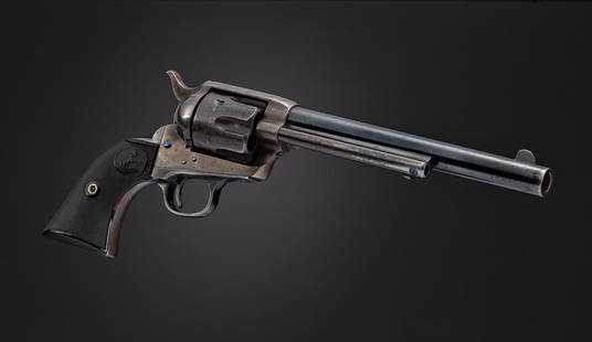 High condition antique Colt, SAA Revolver, .45 caliber,: High condition antique Colt, SAA Revolver, .45 caliber, all matching numbers, SN 162230, black powder frame, shipped in 1895, 7 1/2" barrel, strong remaining original blue finish, fire blue screws,