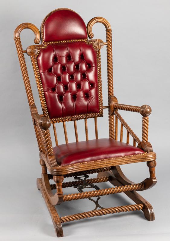 Beautiful Antique Oak High Back Platform Rocker With