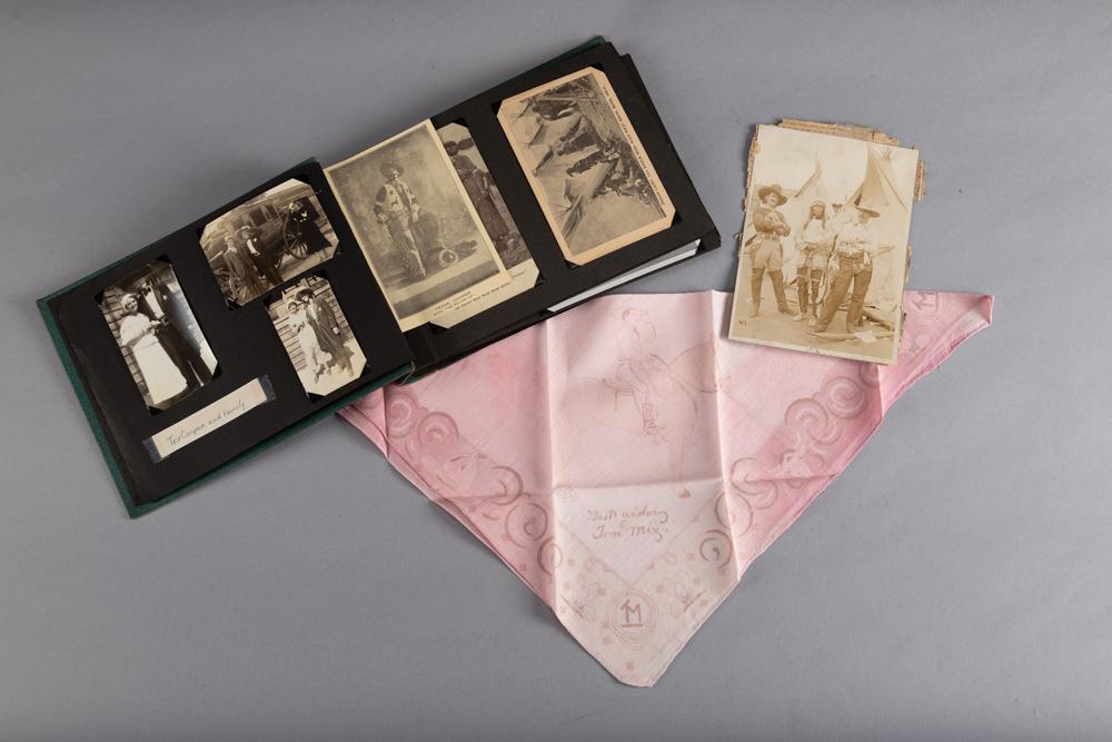 This consists of a Photo Album containing Photographs: This consists of a Photo Album containing Photographs of Buffalo Bill, Tex Cooper, Jess Willard, Joe Miller, 101 Wagons, Cowboys & cowgirls from the 101. Accompanying this Album is a Tom Mix Neckerchi