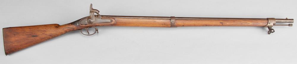 Single shot Percussion Rifle, lock is marked "1861: Single shot Percussion Rifle, lock is marked "1861 Tower", shows some old repair to stock, 29" part round / part octagon barrel, mechanically sound, complete with ramrod.