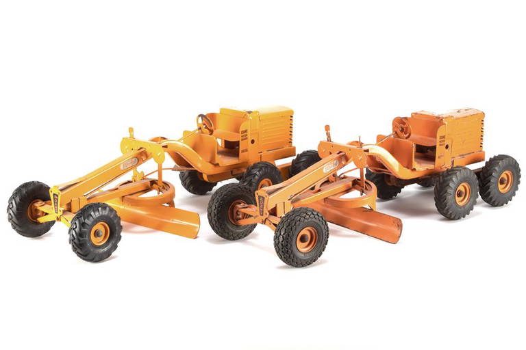 Two vintage Adams Motor Grader Diesel Model Tin Toys Jun 26, 2021 A&S Antique Auction Co. in TX
