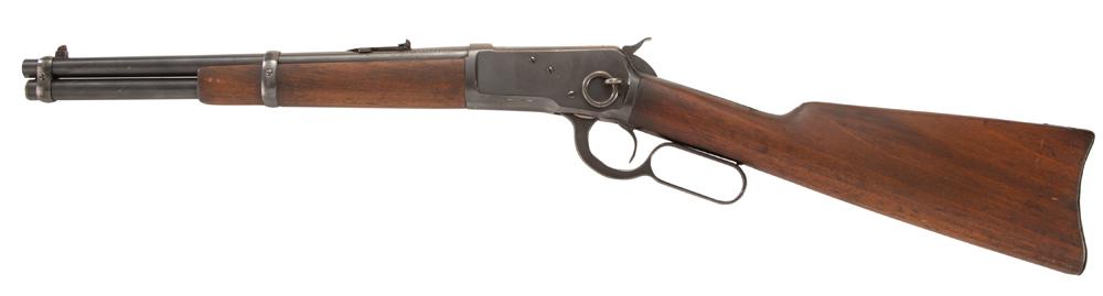 Very desirable Winchester, Model 92, 14 1/8" barrel,: Very desirable Winchester, Model 1892, 14 1/8" barrel, Lever Action Trapper Saddle Ring Carbine, .44 WCF caliber, SN 387515, manufactured 1907. Carbine is accompanied by a letter from Department of