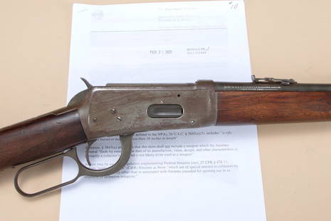 Very desirable Winchester, Model 94, 15 1/16" barrel,: Very desirable Winchester, Model 94, 15 1/16" barrel, Lever Action Trapper Saddle Ring Carbine, .30 WCF caliber, SN 1021359, manufactured 1928. Carbine is accompanied by a letter from Department of