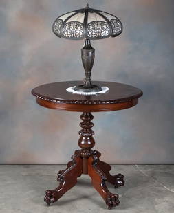 Beautiful antique, mahogany claw foot Parlor Table,: Beautiful antique, mahogany claw foot Parlor Table, circa 1910, with carved pedestal, excellent finish and condition, measuring 30 1/2" tall x 30" diameter top and rope twist edge.