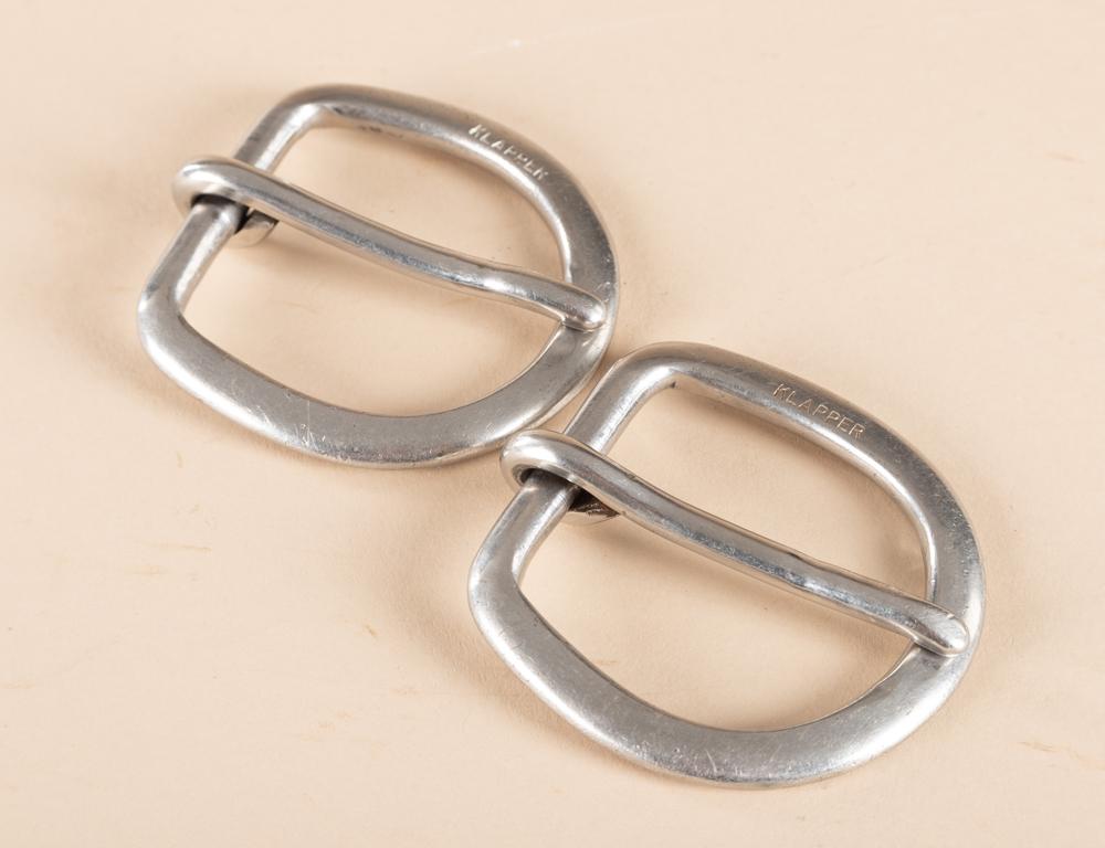 Pair of "Klapper" marked silver Girt Buckles. Billy: Pair of "Klapper" marked silver Girt Buckles. Billy Klapper, Pampa, TX. Bit and Spur Maker.