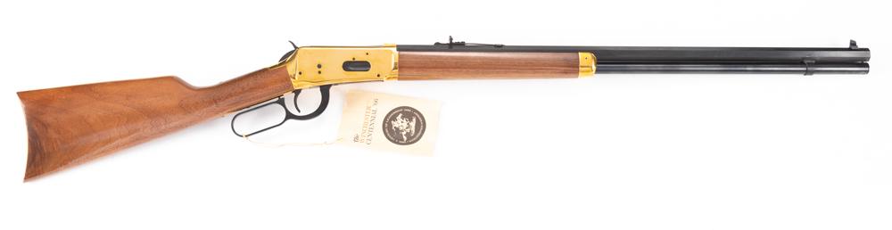 New in box Winchester, Centennial 66, Lever Action: New in box Winchester, Centennial 66, Lever Action Saddle Ring Rifle, .30/30 caliber, SN 36156, blue finish with brass frame, 26" octagon barrel, sold in original shipping box with hang tag and paper 