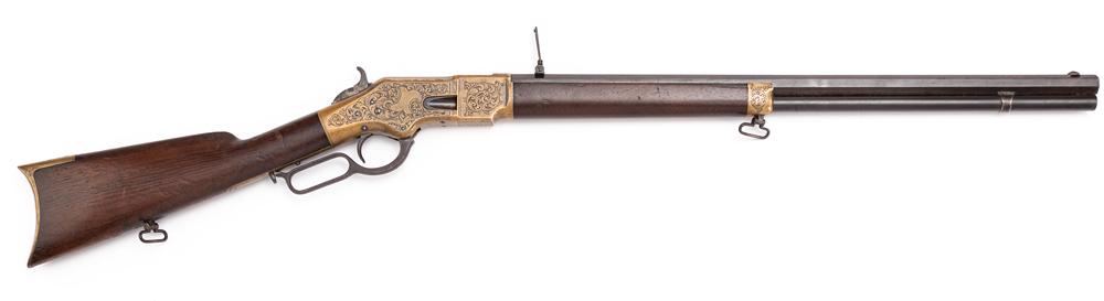 ATTENTION COLLECTORS OF FACTORY ENGRAVED WINCHESTERS: A fine Nimschke signed antique Winchester: ATTENTION COLLECTORS OF FACTORY ENGRAVED WINCHESTERS: A fine Nimschke signed antique Winchester 1866, SN 26838. This Winchester, Model 1866, Lever Action Rifle was manufactured circa 1869, engraved an