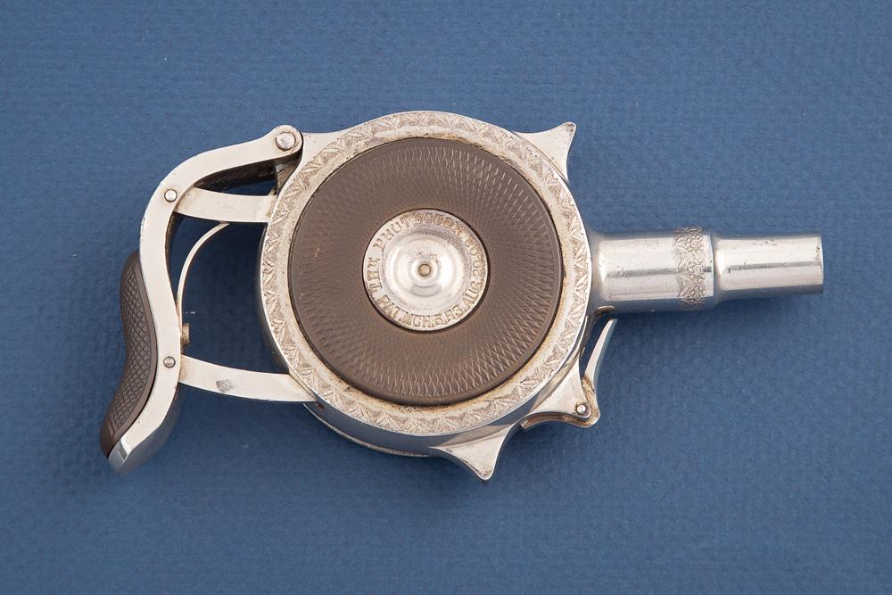 Antique Chicago Fire Arms Protector in .32 caliber. Also known as a Chicago Palm Pistol, these: Antique Chicago Fire Arms Protector in .32 caliber. Also known as a Chicago Palm Pistol, thesepocket revolvers have a unique, rotary type cylinder with 7 shots of .32 caliber rim fire extra short.They