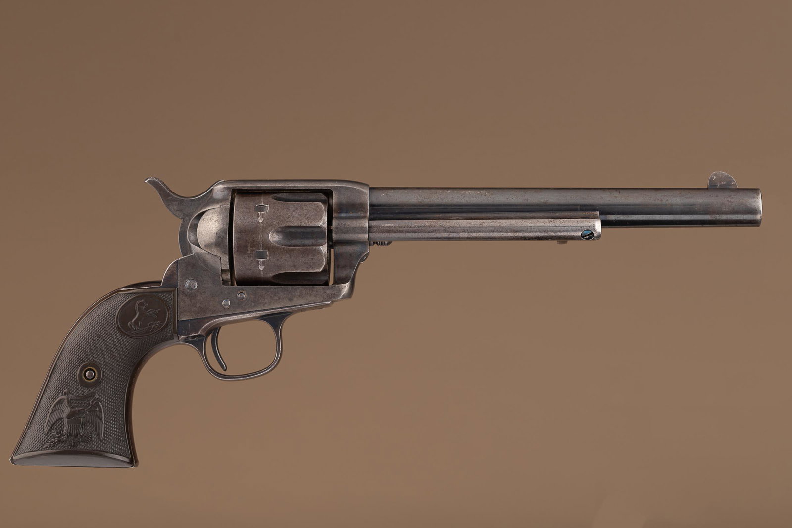 Handsome antique Colt, SAA Revolver, .45 caliber, SN 102588, Black Powder. The serial number matches: Handsome antique Colt, SAA Revolver, .45 caliber, SN 102588, Black Powder. The serial number matches on the frame, trigger guard and back strap with the last four digits on the cylinder. Accompanied b