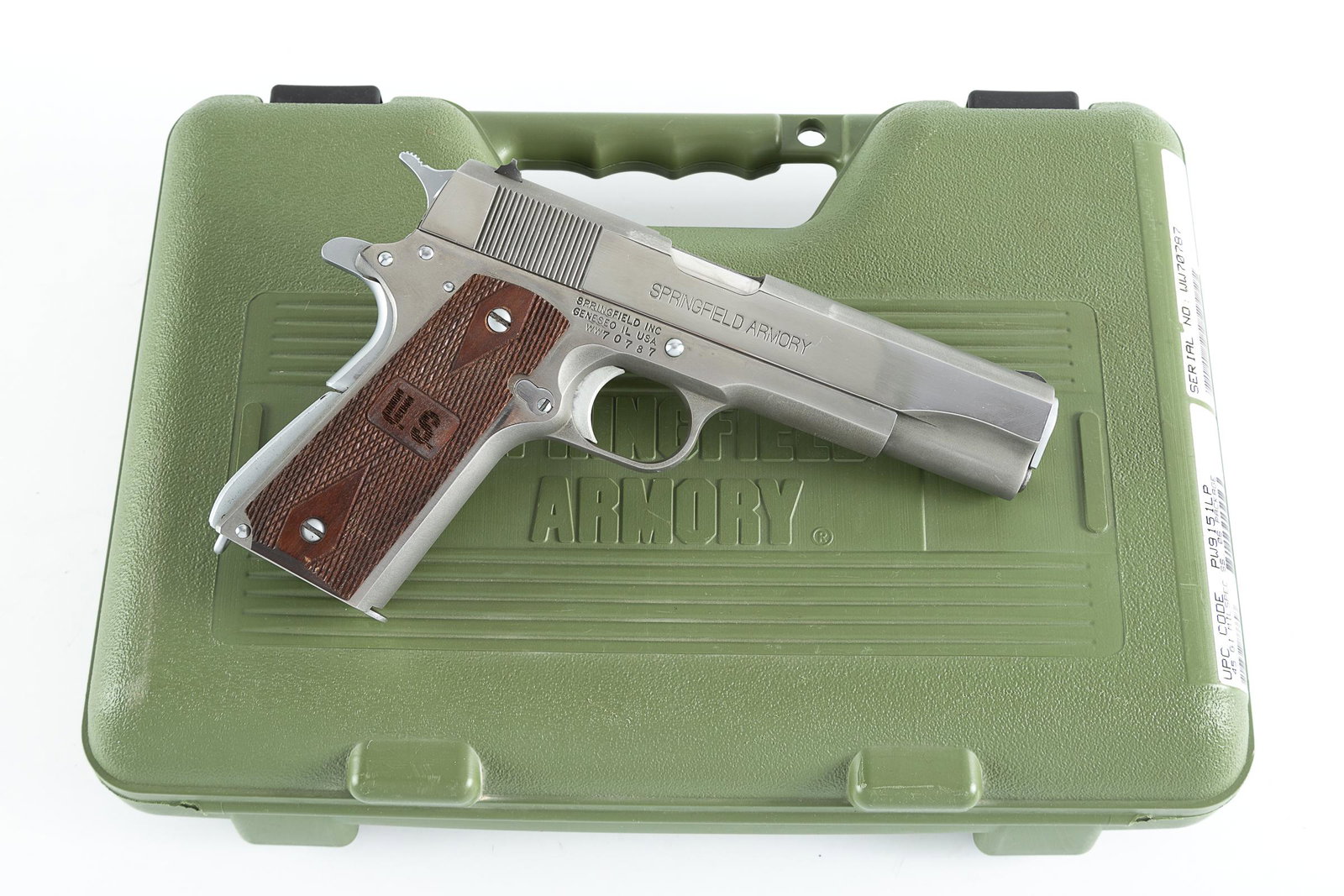 Factory Boxed Springfield Armory, Model 1911-A1, Semi-Automatic Pistol, .45 Auto caliber, SN: Factory Boxed Springfield Armory, Model 1911-A1, Semi-Automatic Pistol, .45 Auto caliber, SN WW70787, 5" barrel, nickel finish. Excellent condition, sold in factory fitted box with extra magazine, a p