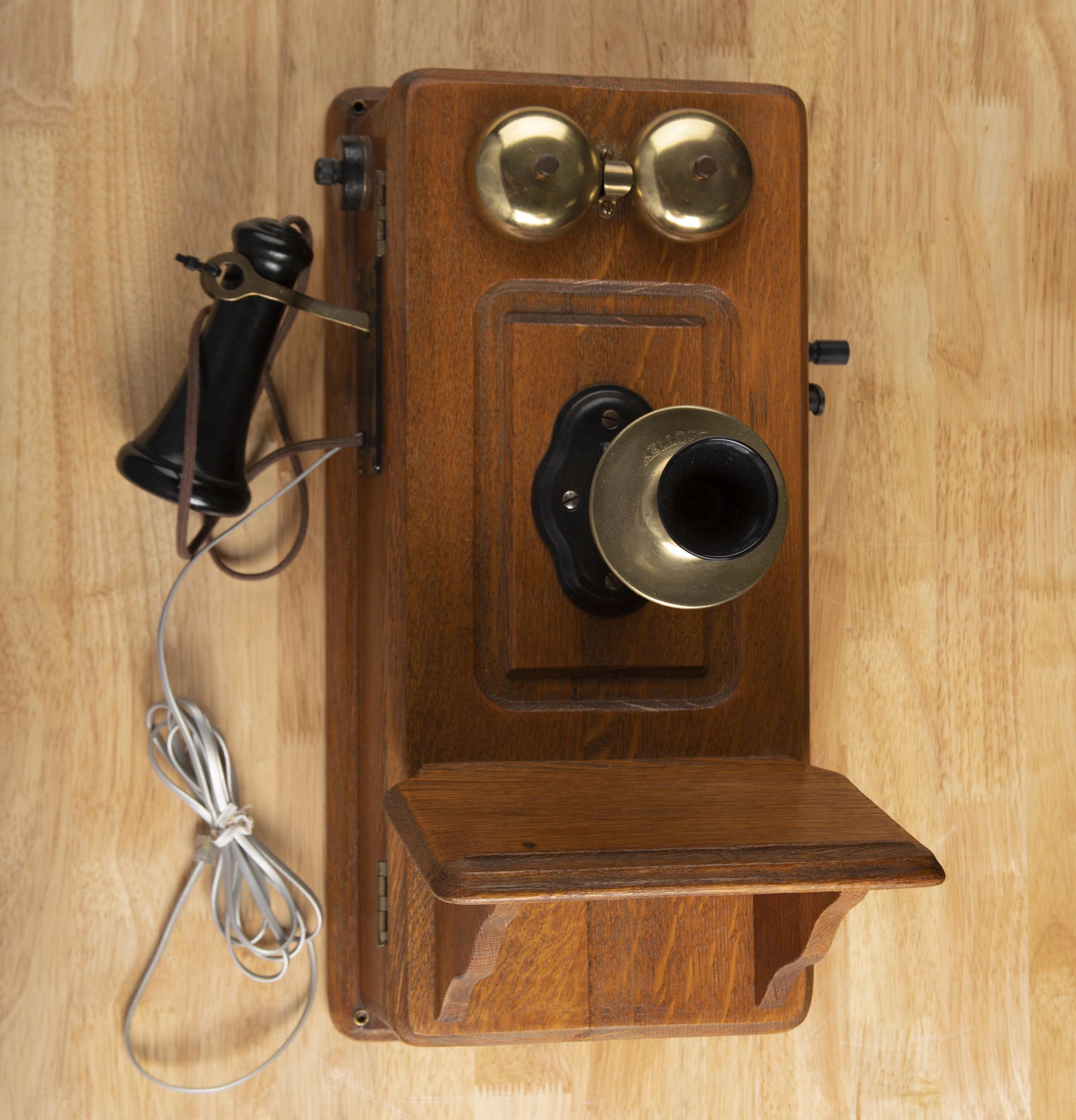 Antique Oak Wall Telephone Manufactured By Kellogg's, Measures 18 1/2