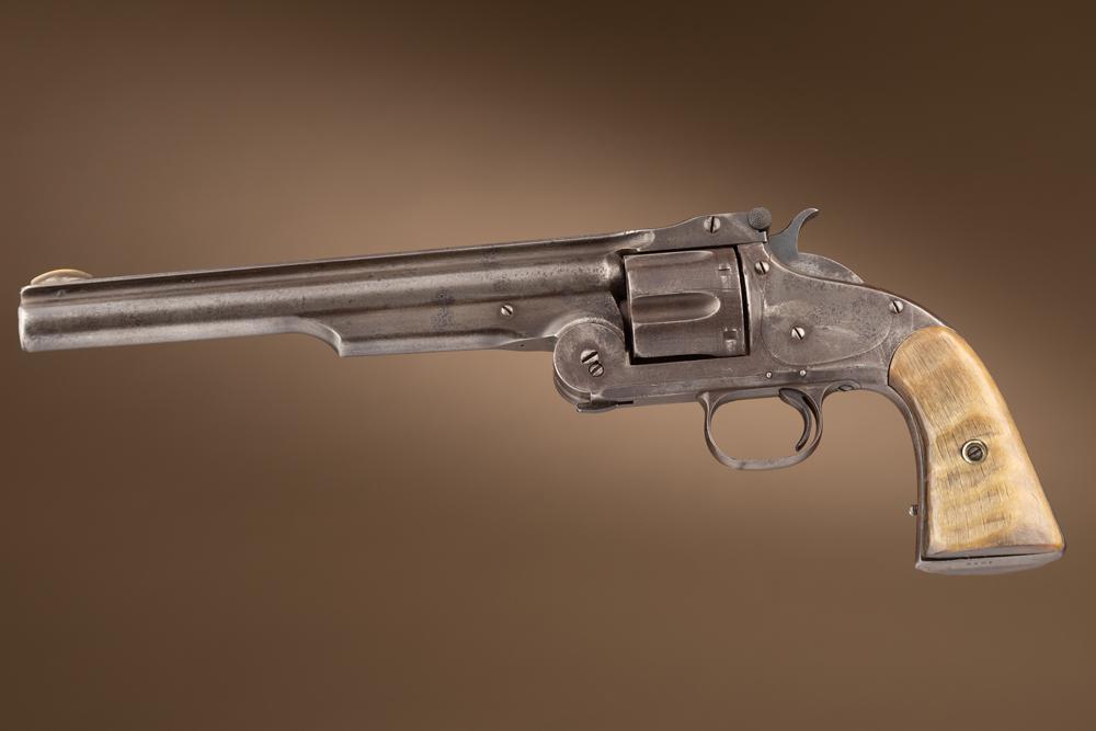Antique Smith & Wesson Revolver, Model No. 3, American First Model, SN 1078. This is a .44 S&W: Antique Smith & Wesson Revolver, Model No. 3, American First Model, SN 1078. This is a .44 S&W caliber American with 8” barrel, 6-shot cylinder and is the early Oil Hole Variation, manufactured
