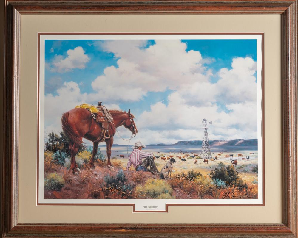 Matching set of four Gallery Framed Prints by noted Texas Artist Jack Sorenson (b.1955-). Prints are: Matching set of four Gallery Framed Prints by noted Texas Artist Jack Sorenson (b.1955-). Prints are signed and numbered 408 of 1000 at lower right. Titles are "The Overseer", "Dampened Enthusiasm", "