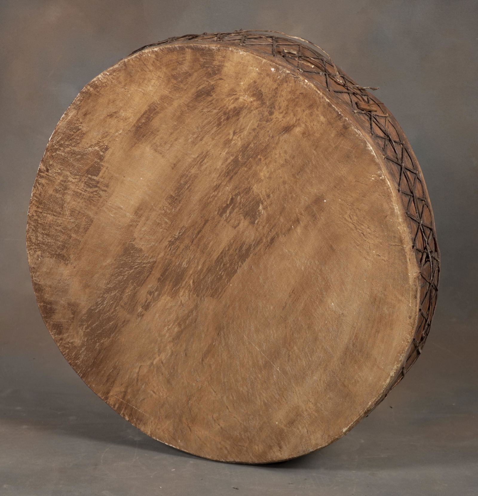 Large Drum, 29" diameter x 6" deep with rawhide skins and laced with rawhide.: Large Drum, 29" diameter x 6" deep with rawhide skins and laced with rawhide.