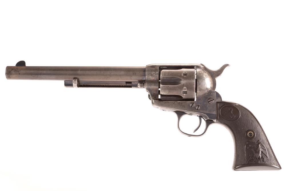 Nice antique Colt SAA Revolver, SN 121465, etched panel, Colt Frontier Six Shooter. The serial: Nice antique Colt SAA Revolver, SN 121465, etched panel, Colt Frontier Six Shooter. The serial number matches on the frame, trigger guard and back strap. This is a .44 caliber, 6-shot revolver with a 