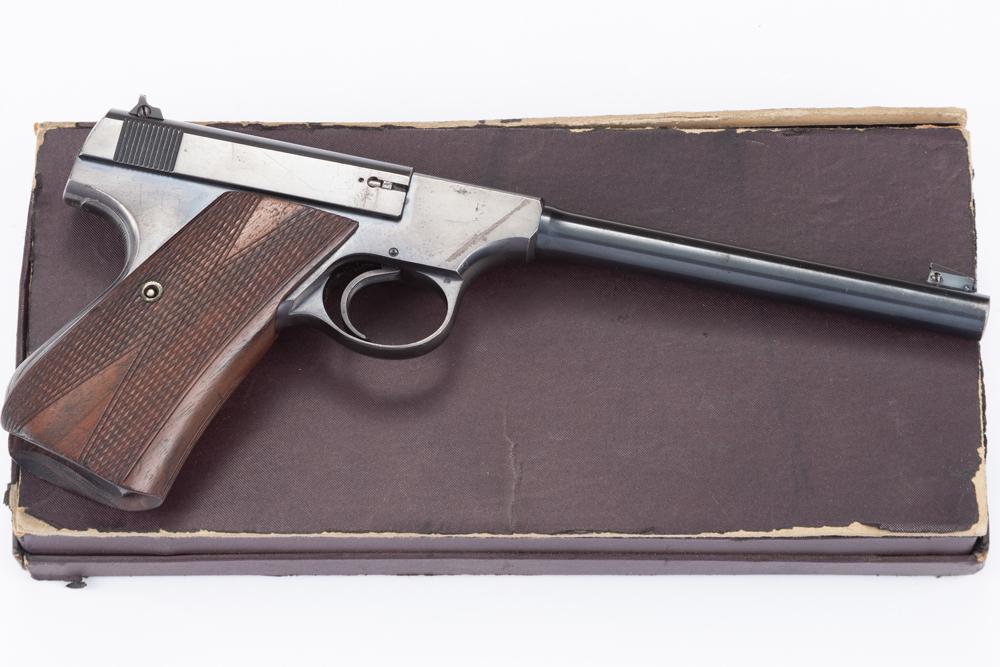 Colt Woodsman Semi-Automatic Pistol, SN 88764, in .22 LR caliber, 6Ó barrel. Based on ColtÕ: Colt Woodsman Semi-Automatic Pistol, SN 88764, in .22 LR caliber, 6Ó barrel. Based on ColtÕs serial number archives the year of manufacture is 1934. Pinned front blade sight and adjustable r