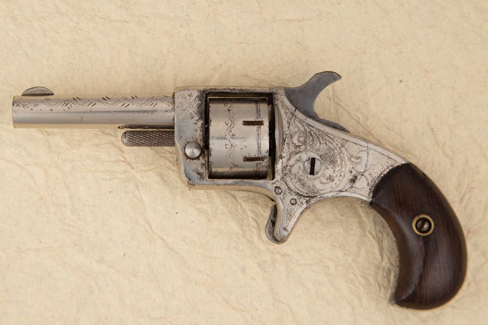 Antique, engraved You Bet Derringer in .22 caliber. Believed to be manufactured by Hopkins and: Antique, engraved You Bet Derringer in .22 caliber. Believed to be manufactured by Hopkins and Allen, this is SN 4329 manufactured circa 1870s. It has a 2 1/2Ó engraved barrel and engraving on th