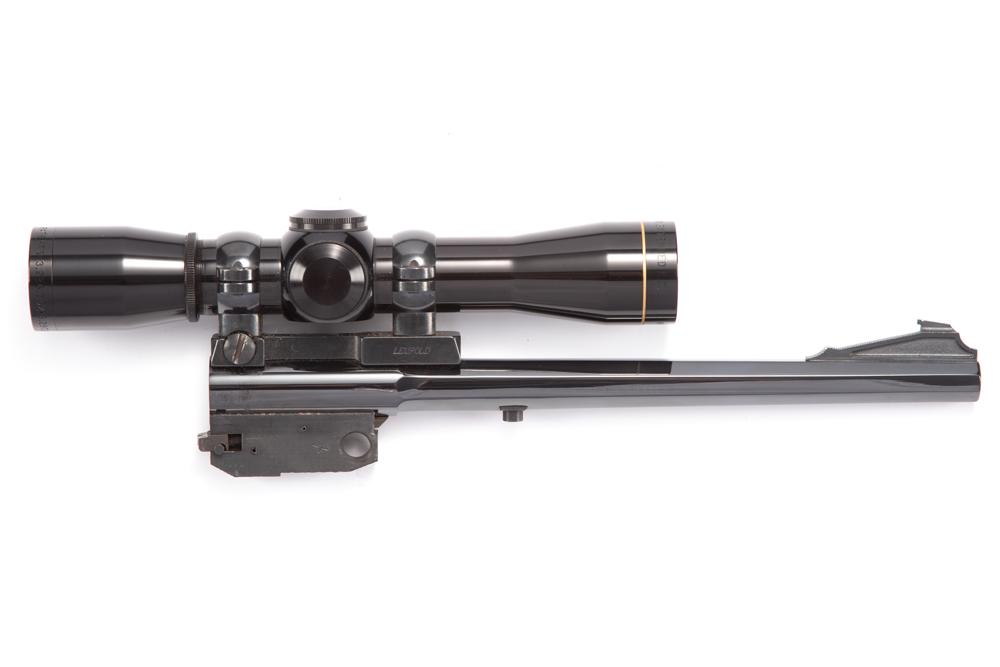 10" Barrel for a Thompson Contender in .222 REM caliber topped with a Leupold M1 4X Scope. Good: 10" Barrel for a Thompson Contender in .222 REM caliber topped with a Leupold M1 4X Scope. Good condition.