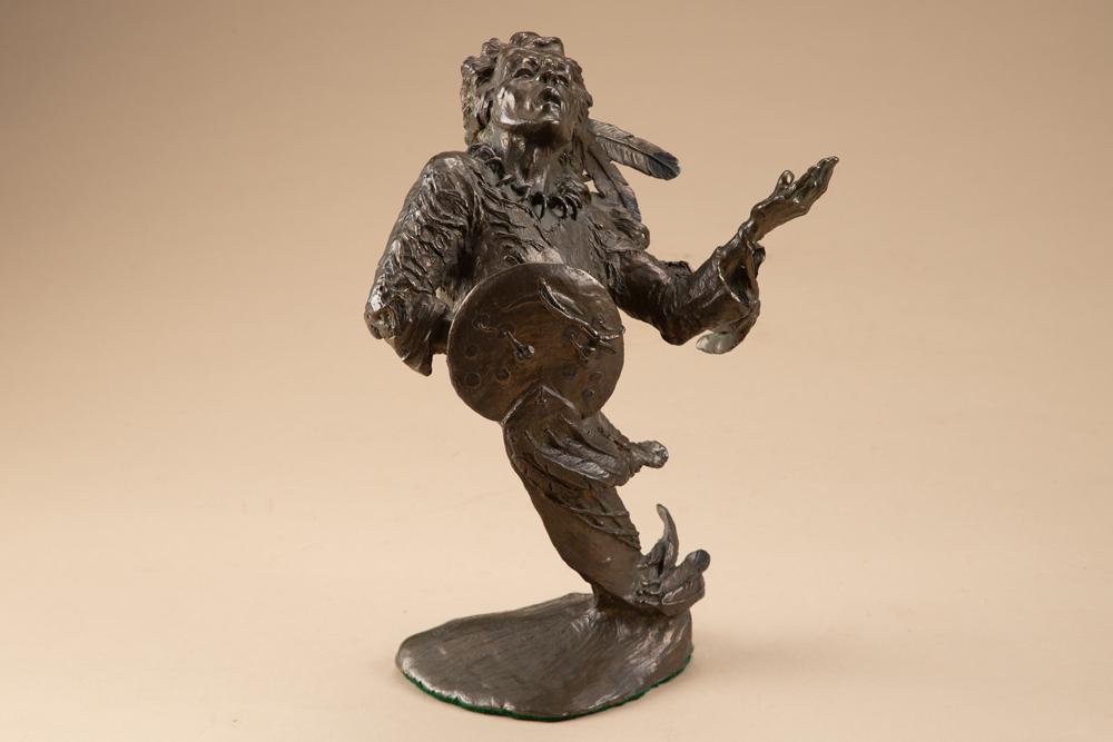 Original Bronze Sculpture by noted artist Mark Hopkins, titled "Song Of the Warrior", 12 1/2" tall x: Original Bronze Sculpture by noted artist Mark Hopkins, titled "Song Of the Warrior", 12 1/2" tall x 9" base, dated 1991, #49. Mark Hopkins, a Georgia native has received many awards and honors for hi